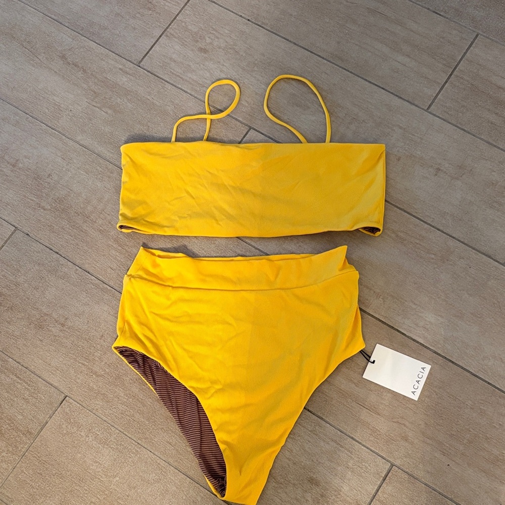 NWT. Acacia swimwear Vibrant Yellow High-Waist Bandeau Bikini